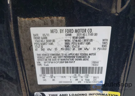 2011 Ford F-150 Xlt from USA, damaged, VIN 1FTFW1CF2BFB61917